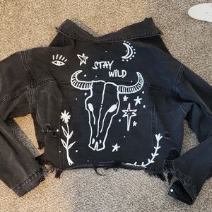 Black Denim Jacket with White Graphic